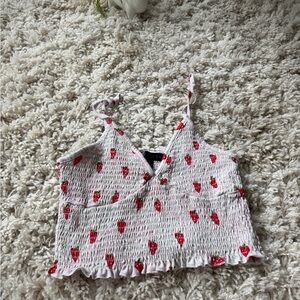 Red Rose strawberry, patterned, super cute vintage crop Smocked Floral Blouse